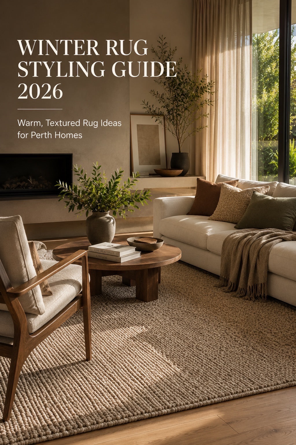 A Winter Wool Rug Styled in a modern Perth Home living rooms scene.