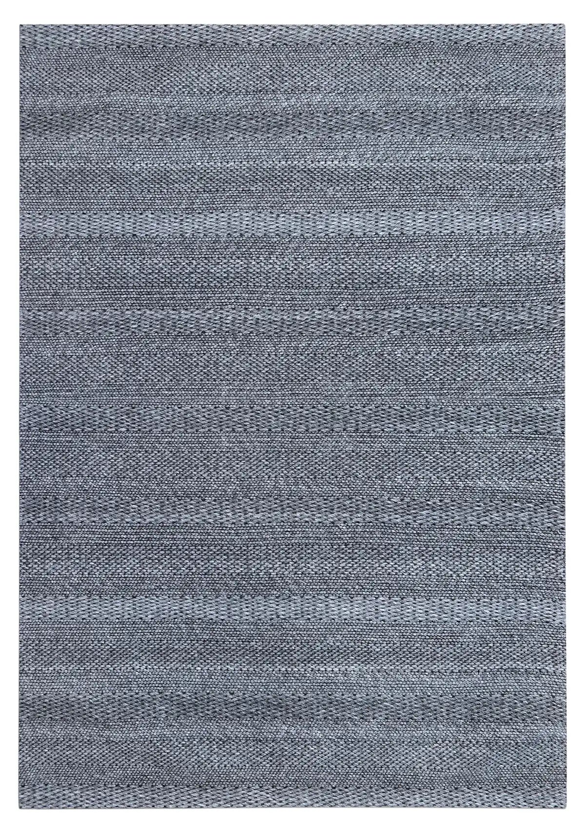 Albi Smoke is a Dark Grey and Black, PET Yarn (recycled Plastic) Hand woven rug. Sizes 160 X 230, 200 X 290 and 240 x 340. Full.