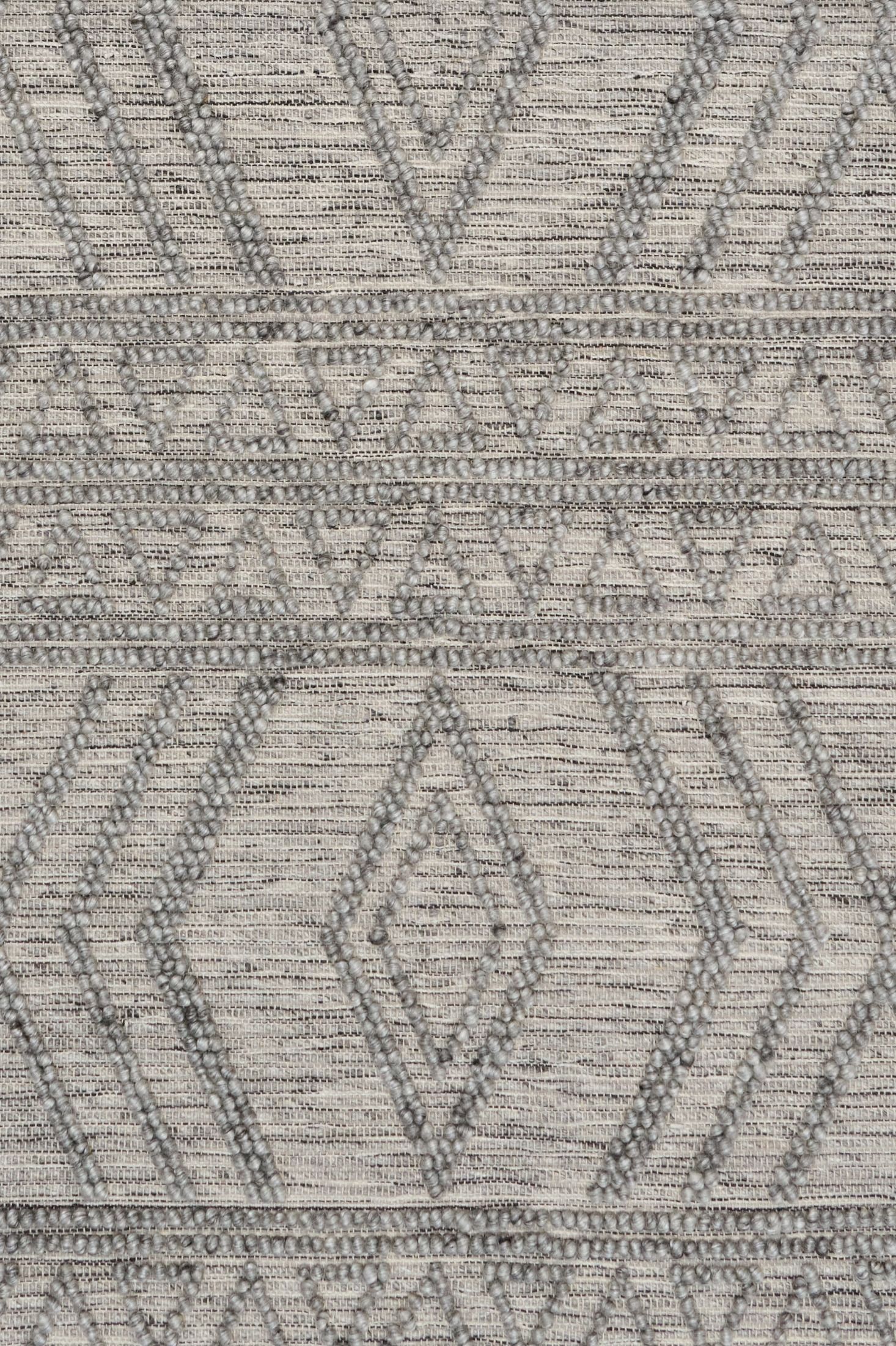 Anita-2 Grey is a hand woven textured wool rug. Featuring a tribal geometric design.  Colour Charcoal. Sizes 155 X 225, 200 X 290, 240 X 340 and 300 X 400. Close.