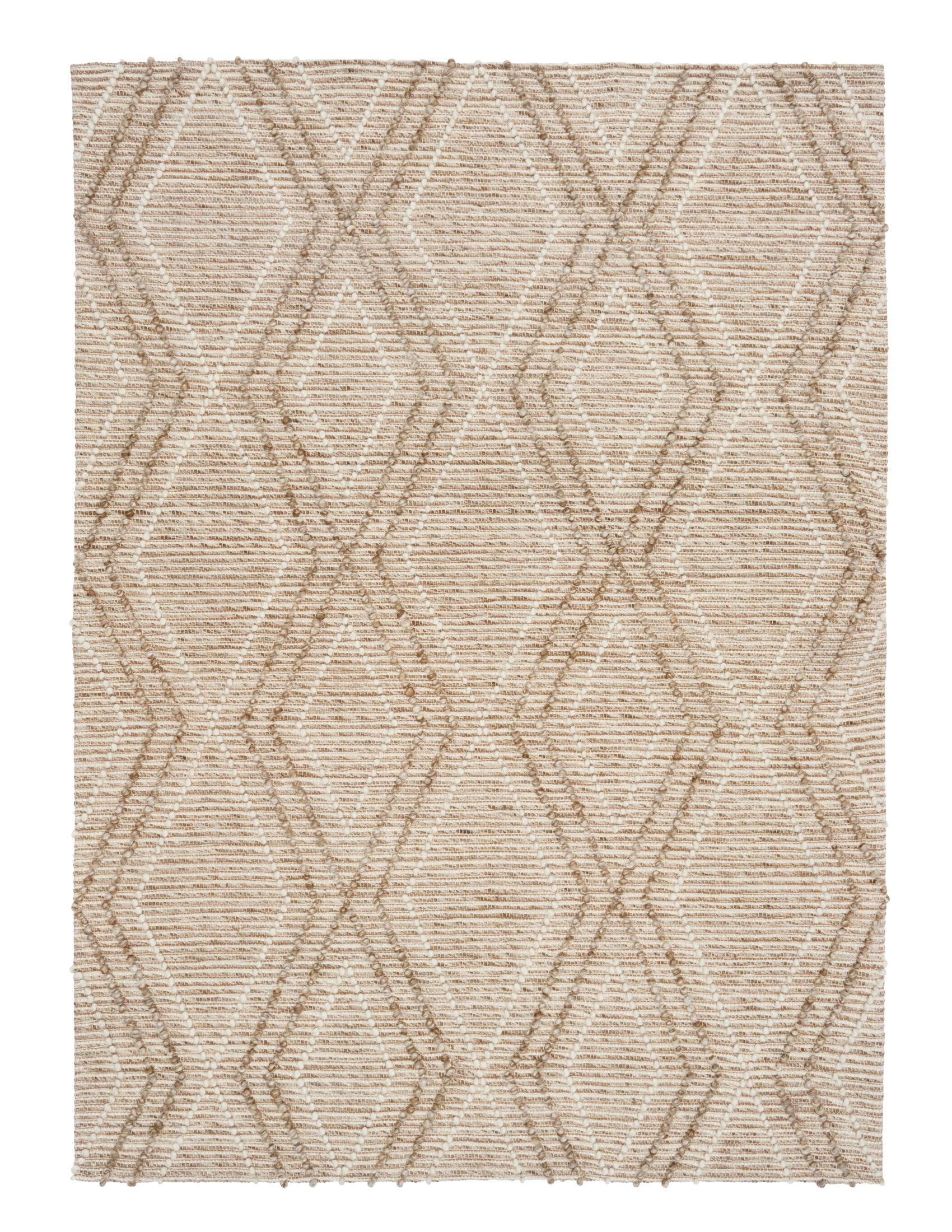 Anita Beige is a hand woven textured wool rug. Featuring a tribal geometric design with a 6-8mm pile height.  Colours Beige, Cream and Whites. Sizes 155 X 225, 200 X 290 and 300 X 400. Full