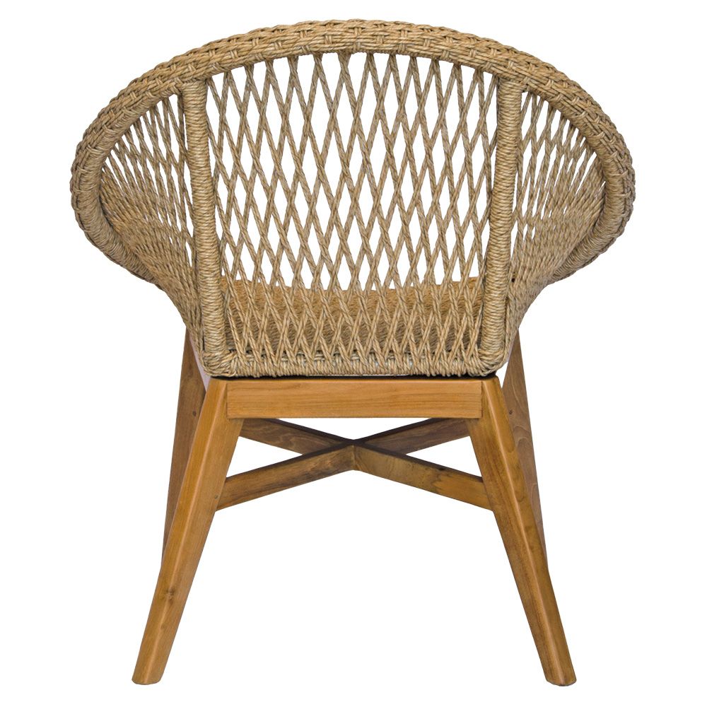 The Arapaho dining chair features a coastal contemporary design with a sustainable teak frame and synthetic rope seat. Colours include a natural frame and natural rope. Measuring 750 wide x 650 depth x 480 seat height. Back height 840. Back.
