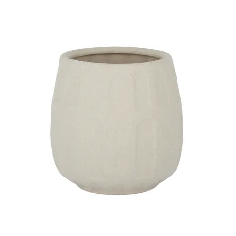 The Archer Ceramic Pot, simplistic comtemporary style. With its slight textured sides and neutral tones it will be a good choice for any area. Colour White/Cream. Measures 16 Diameter X 16 Height. Front Plain.
