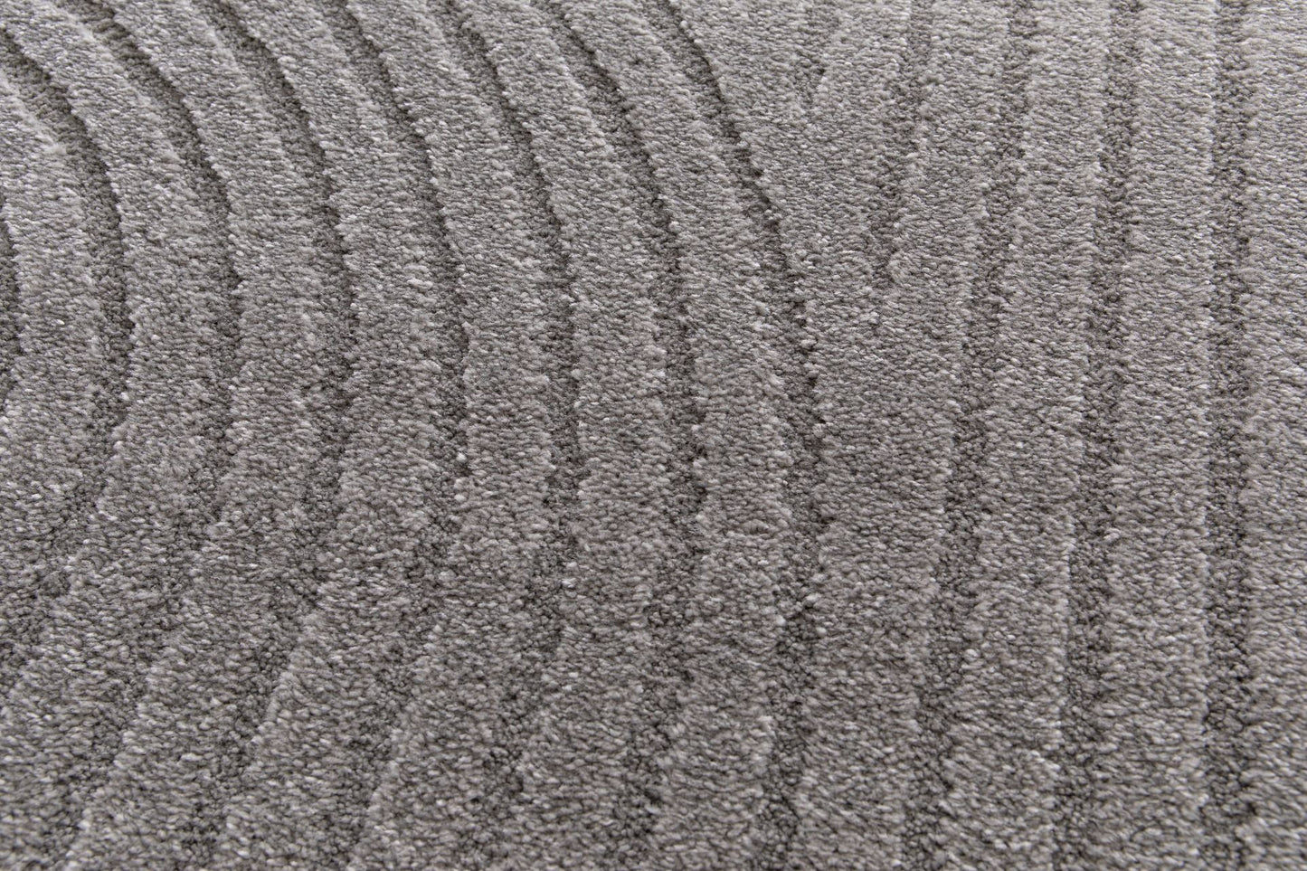 Arches - Grey, a modern rug design crafted with a unique blend of Heat Set Polypropylene and Polyester shrink yarn. Top Close.