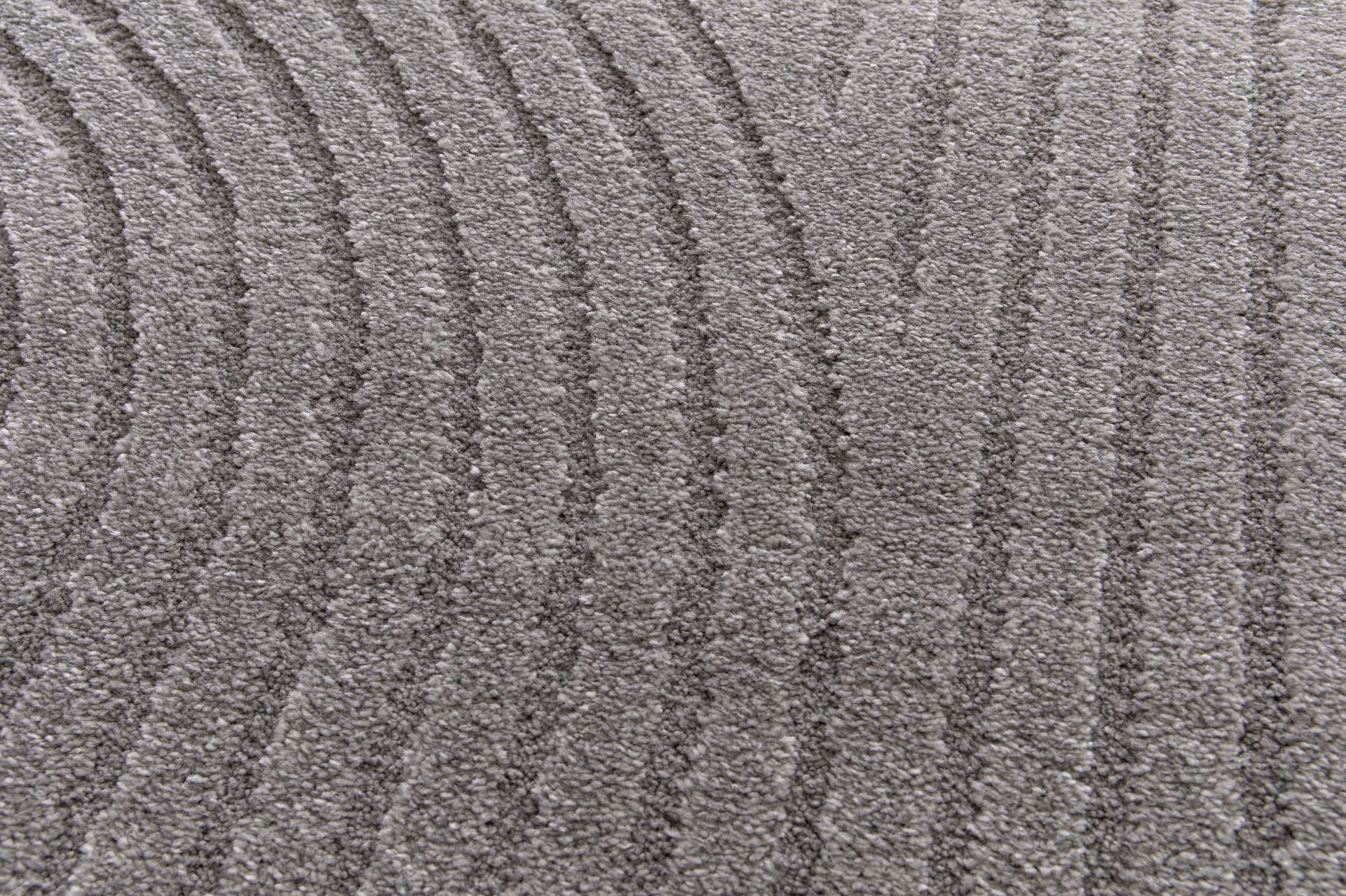 Arches - Grey, a modern rug design crafted with a unique blend of Heat Set Polypropylene and Polyester shrink yarn. Top Close.