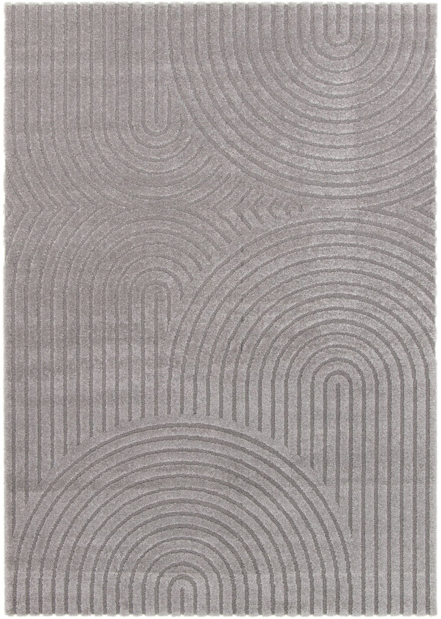 Arches - Grey, a modern rug design crafted with a unique blend of Heat Set Polypropylene and Polyester shrink yarn. Top Plain.