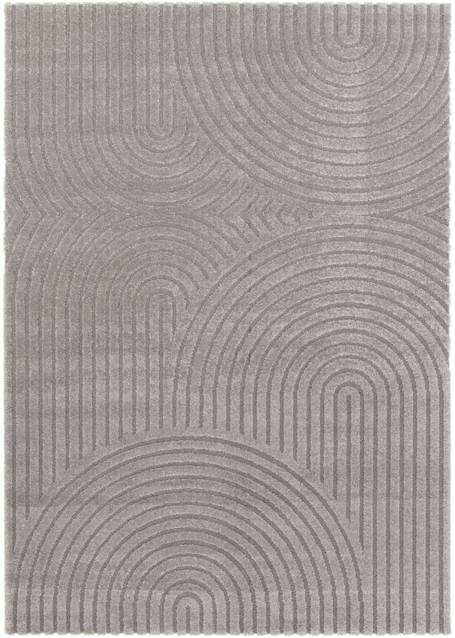 Arches - Grey, a modern rug design crafted with a unique blend of Heat Set Polypropylene and Polyester shrink yarn. Top Plain.