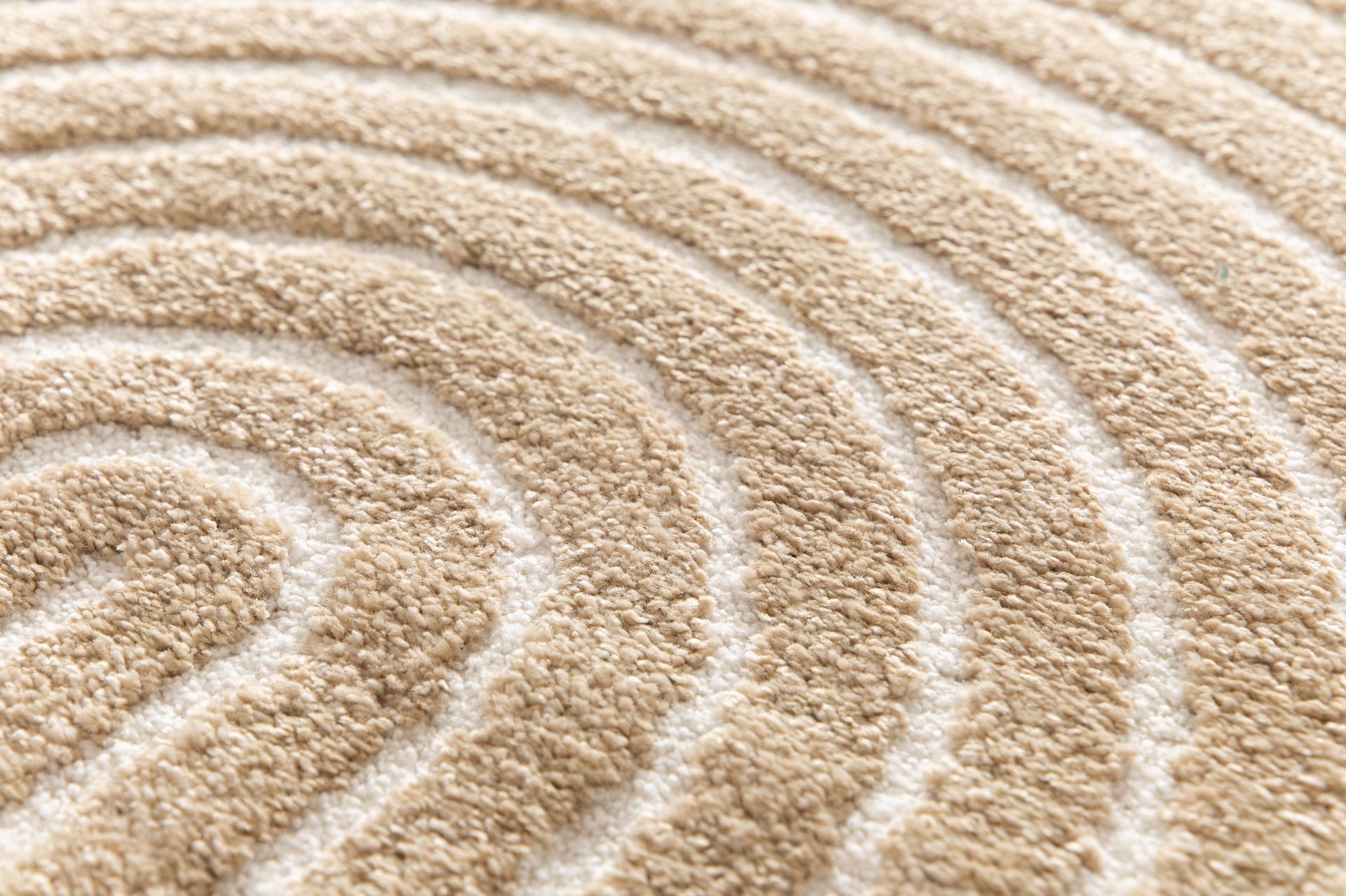 Arches - Beige, a modern rug design crafted with a unique blend of Heat Set Polypropylene and Polyester shrink yarn. Angle Close.