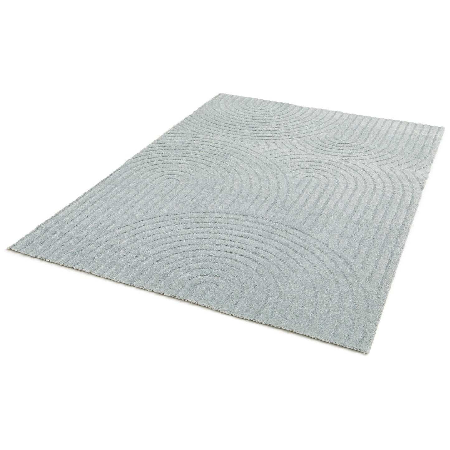 Arches - Light Blue, a modern rug design crafted with a unique blend of Heat Set Polypropylene and Polyester shrink yarn. Angle Full.