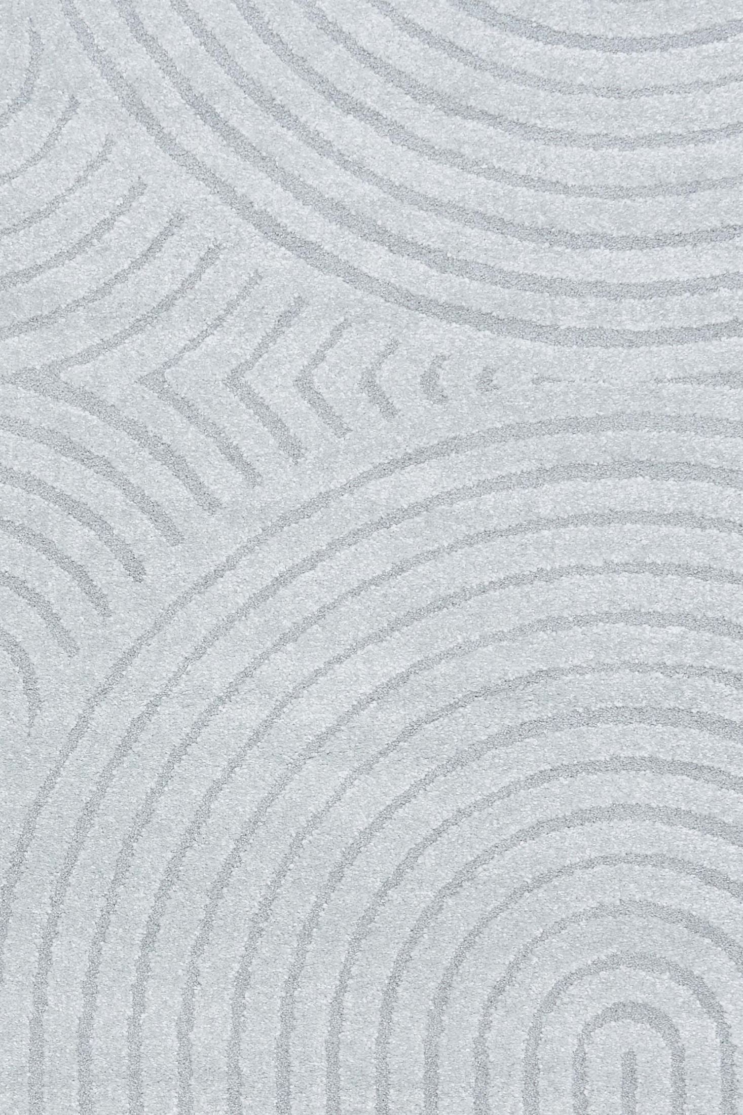 Arches - Light Blue, a modern rug design crafted with a unique blend of Heat Set Polypropylene and Polyester shrink yarn.  Top Close.