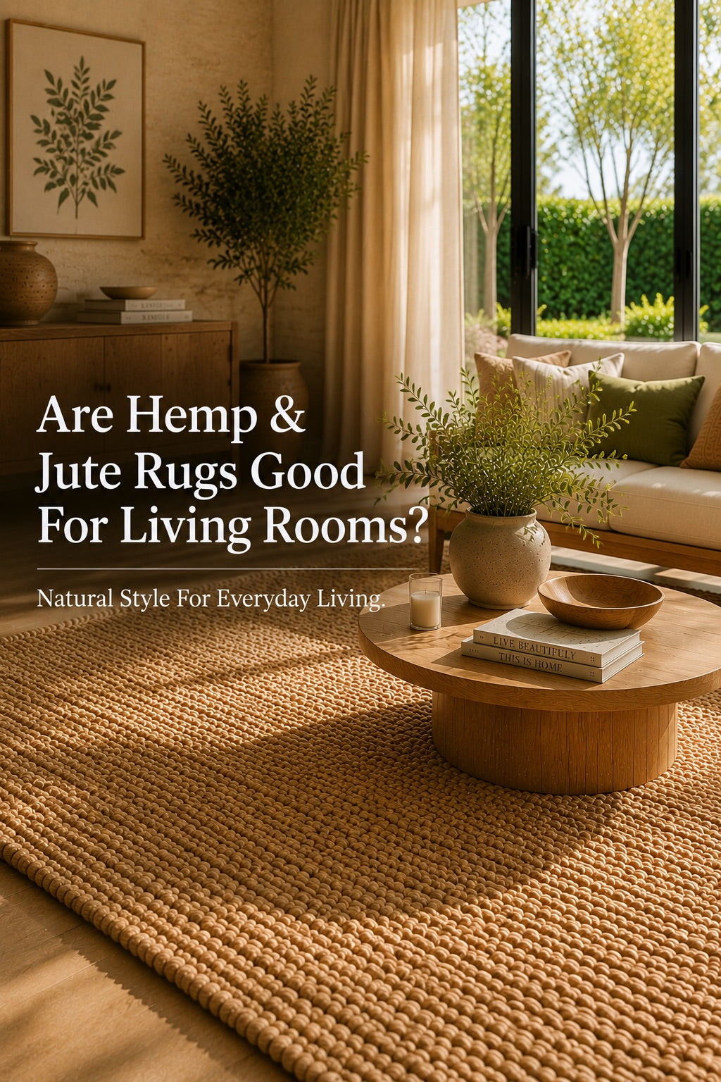 A hand woven Hemp rug styled in a modern Perth home living room.