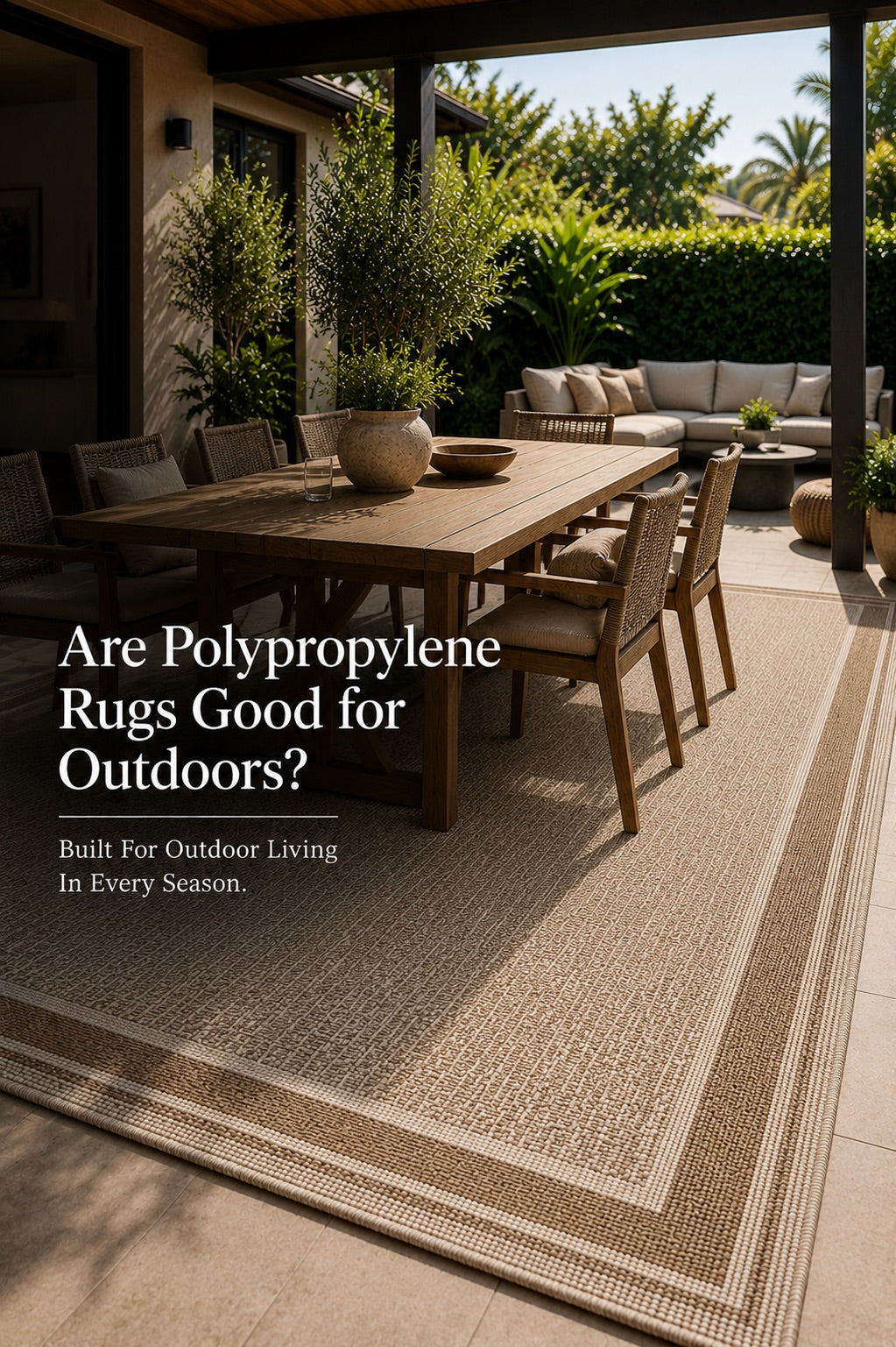 A UV Stabilised Polypropylene Rug styled in a Perth home outdoor alfresco area.