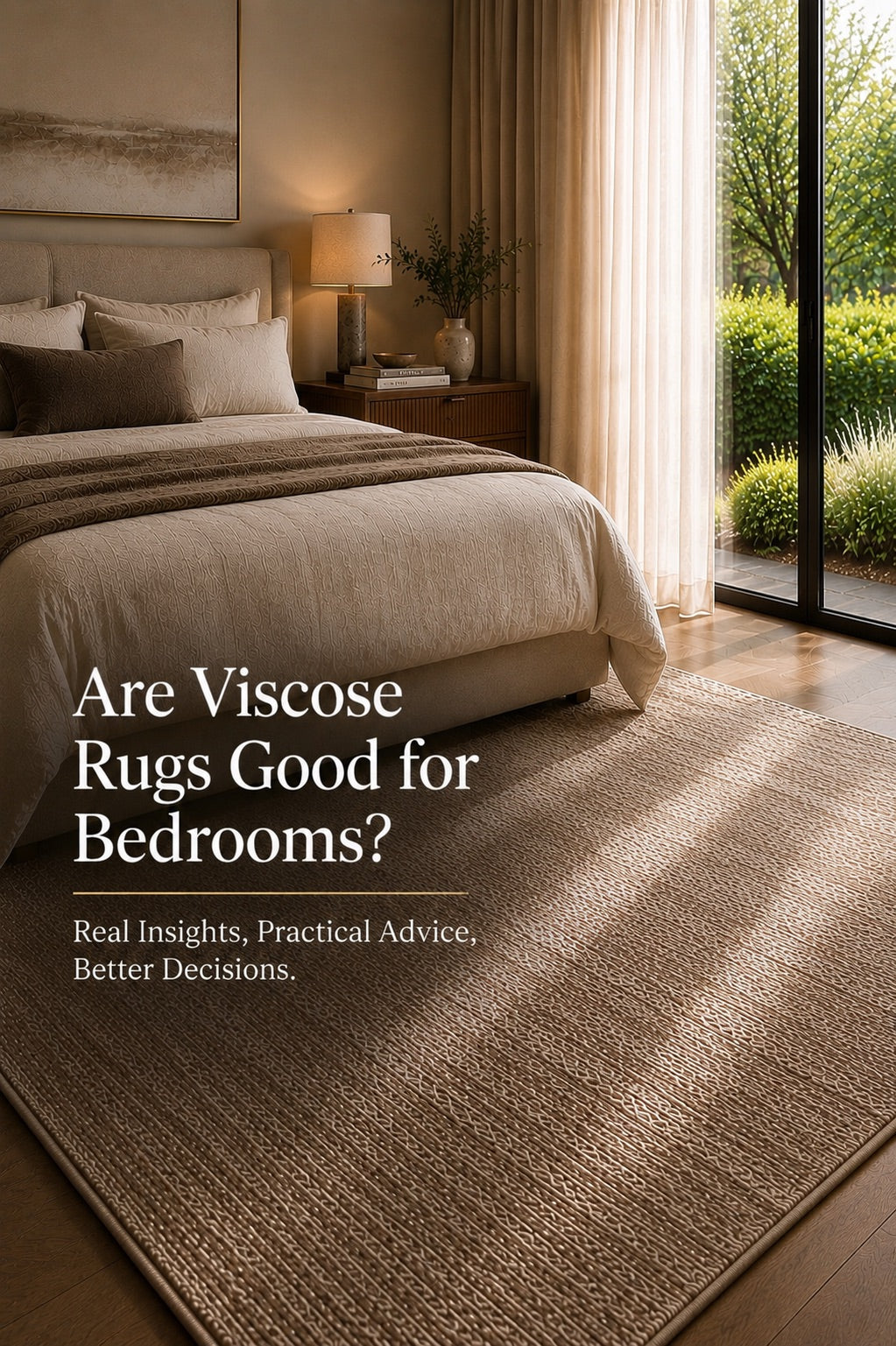 A viscose rug styled in a modern Perth home bedroom setting.