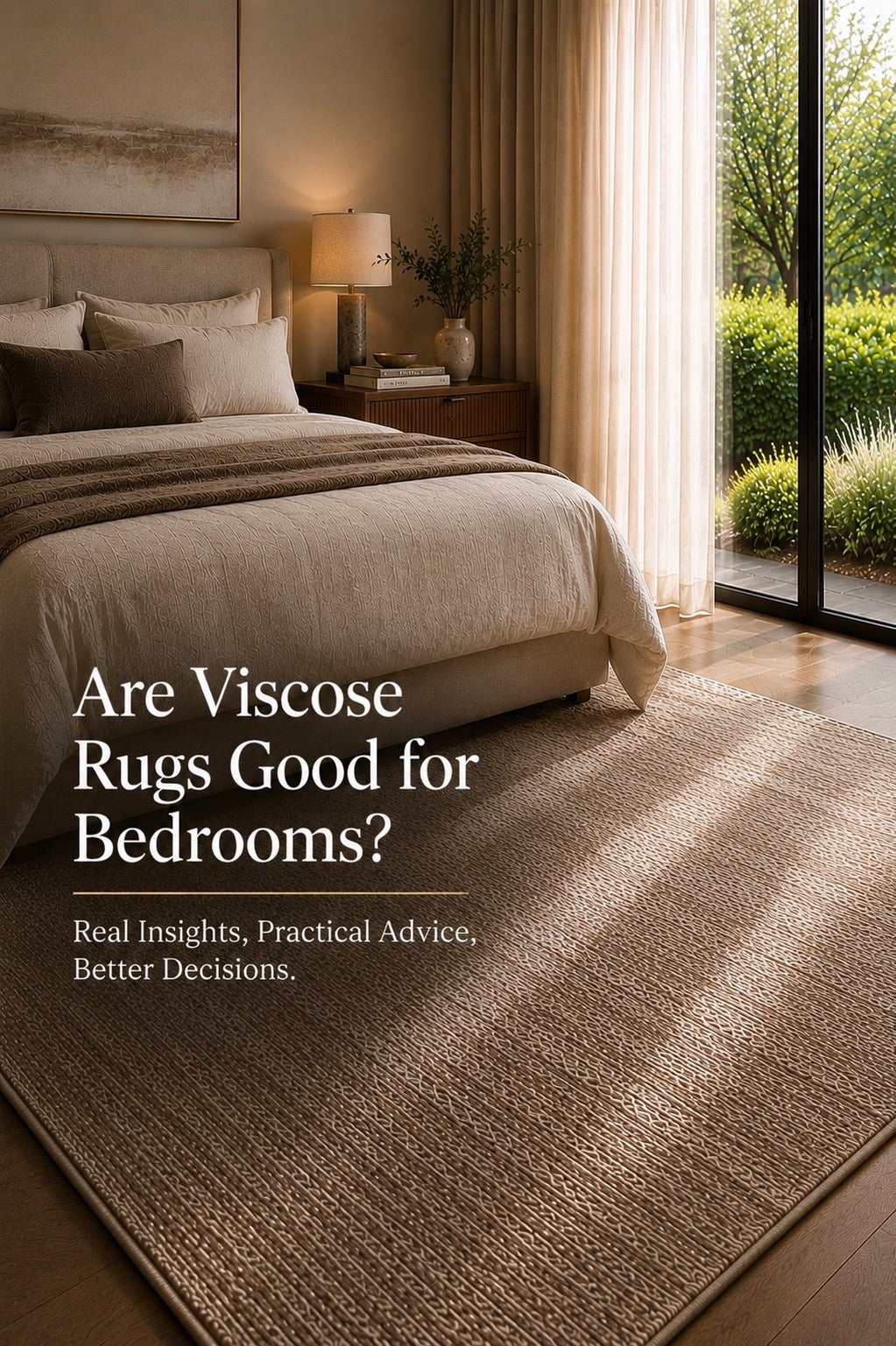 A hand woven viscose rug styled in a modern Perth home bedroom setting.