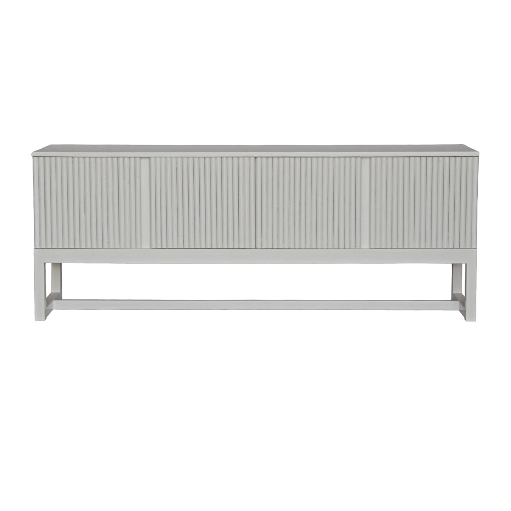 The Astoria 4 Door White buffet is a contemporary styled piece. Crafted from sustainable white cedar, it features 4 textured doors. Colour White. Measures 1800 length X 400 depth X 700 height. Front Plain.