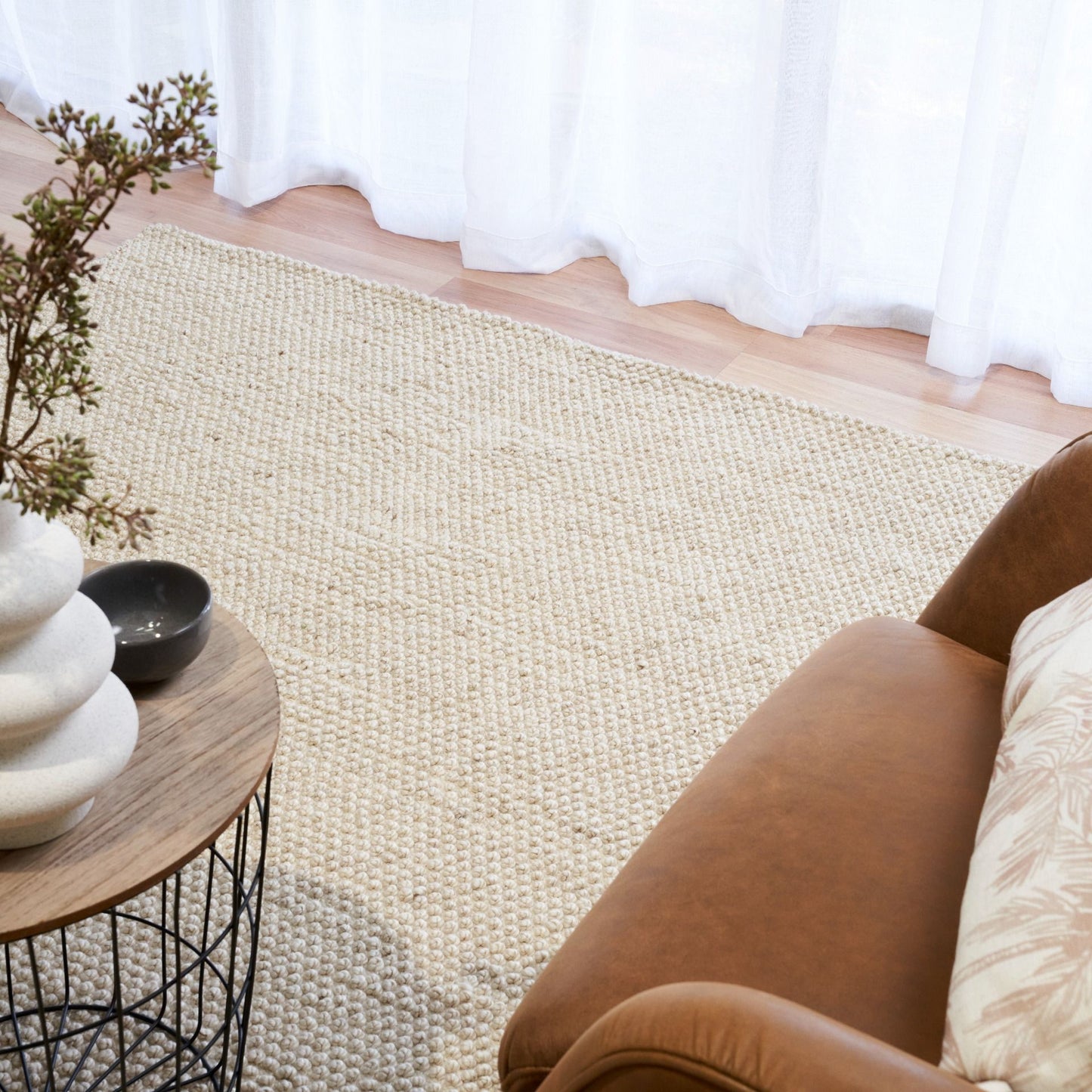 Avenue Cream is a hand woven PET Yarn (Recycled Plastics) Rug.  It features a soft wool-like feel with a modern/contemporary design.  Colour Cream. Sizes 155 X 225, 200 X 290, 240 X 320 and 300 X 400. Styled.