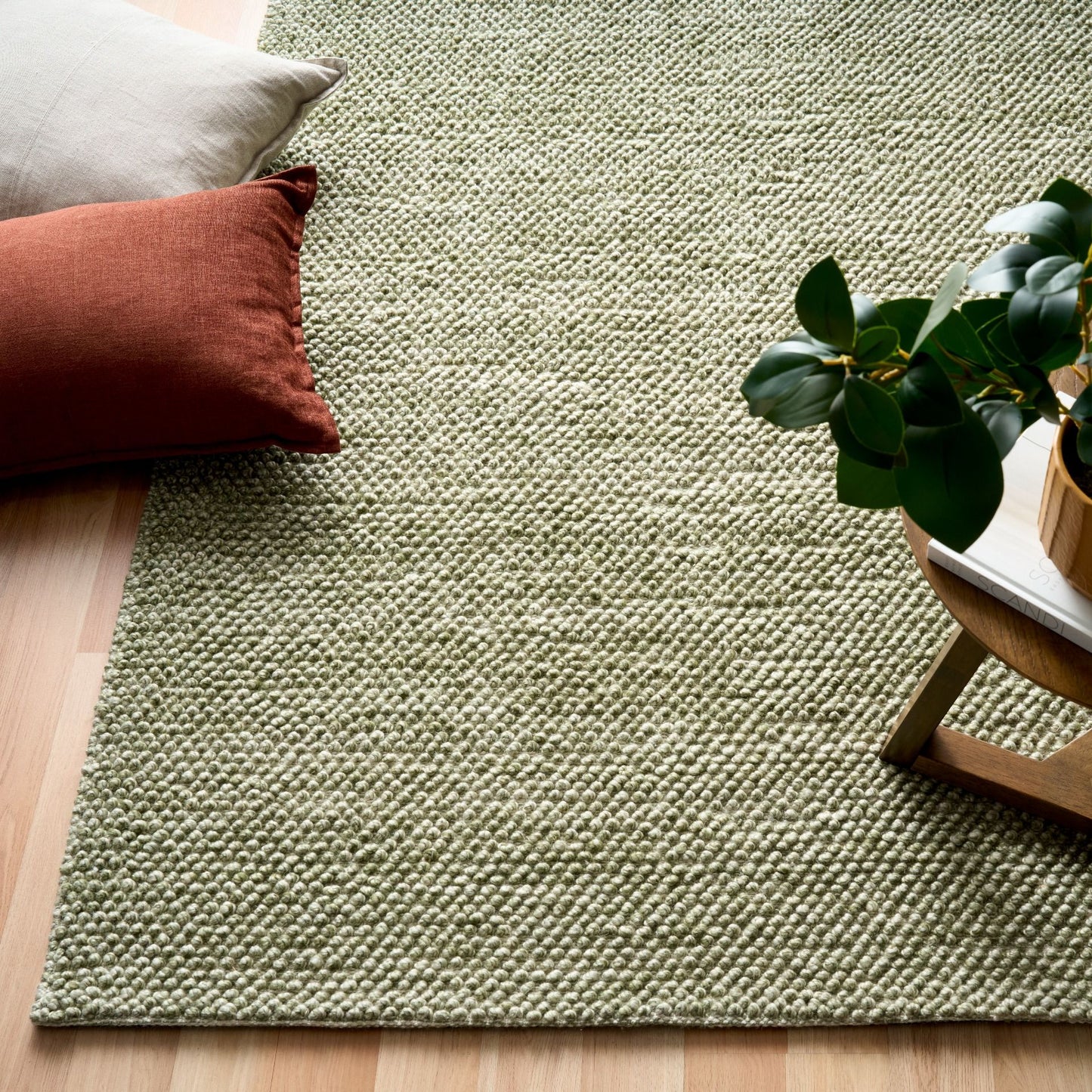 Avenue Pesto is a hand woven PET Yarn (Recycled Plastics) Rug.  It features a soft wool-like feel with a modern/contemporary design.  Colour Pesto Green. Sizes 155 X 225, 200 X 290, 240 X 320 and 300 X 400. Styled.