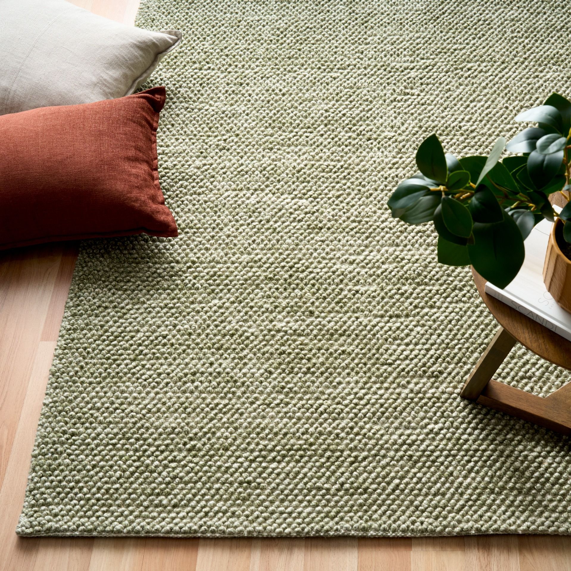 Avenue Pesto is a hand woven PET Yarn (Recycled Plastics) Rug.  It features a soft wool-like feel with a modern/contemporary design.  Colour Pesto Green. Sizes 155 X 225, 200 X 290, 240 X 320 and 300 X 400. Styled.