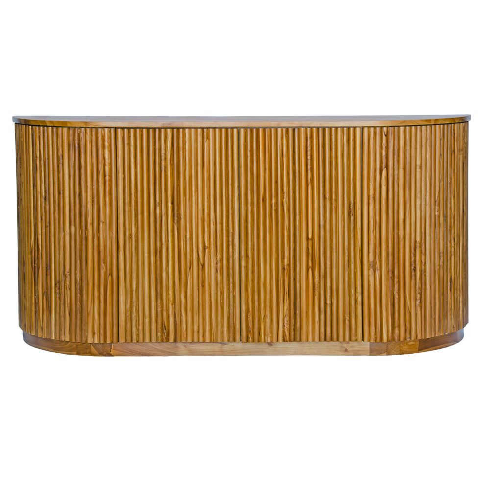 The Baker 2 Door Buffet. Feature a textured front with stylish curved ends. Ample storage. Colour Natural. Measures 1800 length x 900 height x 450 depth. Front plain.