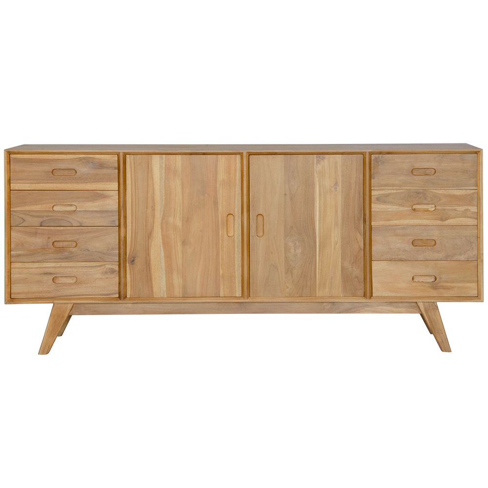 The Bandon - Buffet. Crafted from solid, sustainable teak, this 2 door, 8 drawer buffet adds both functionality and style to your living space. Measures 1800 Length X 400 Depth X 800 Height. Front.