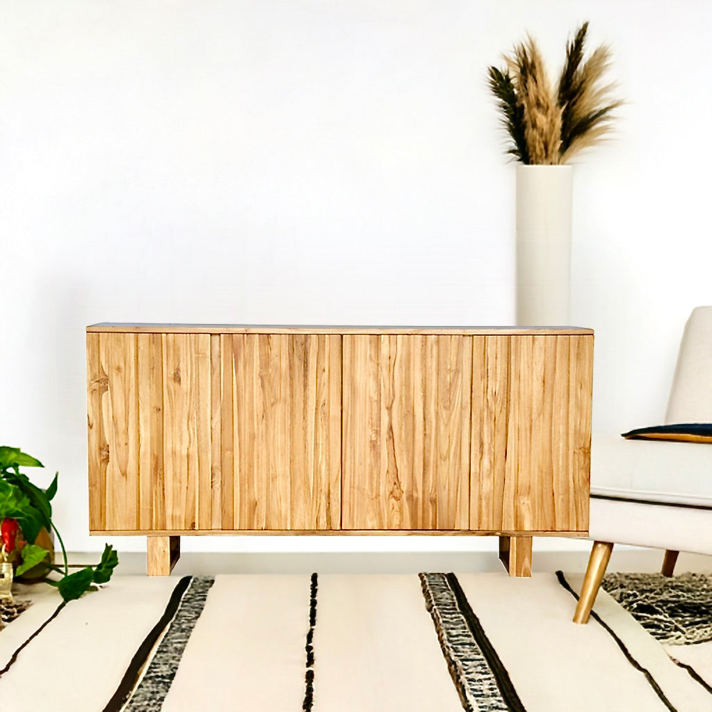 The Bandon - 4 Door Buffet. Crafted from solid, sustainable teak, this 4 door buffet adds both functionality and style to your living space. Measures 1800 Length X 400 Depth X 900 Height. Styled.