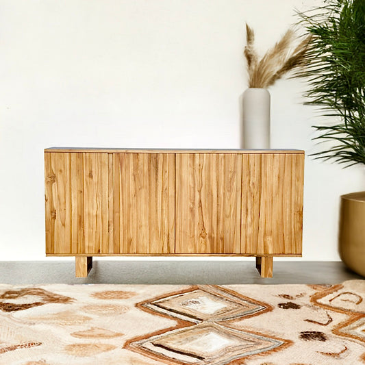 The Bandon - 4 Door Buffet. Crafted from solid, sustainable teak, this 4 door buffet adds both functionality and style to your living space. Measures 1800 Length X 400 Depth X 900 Height. Styled.