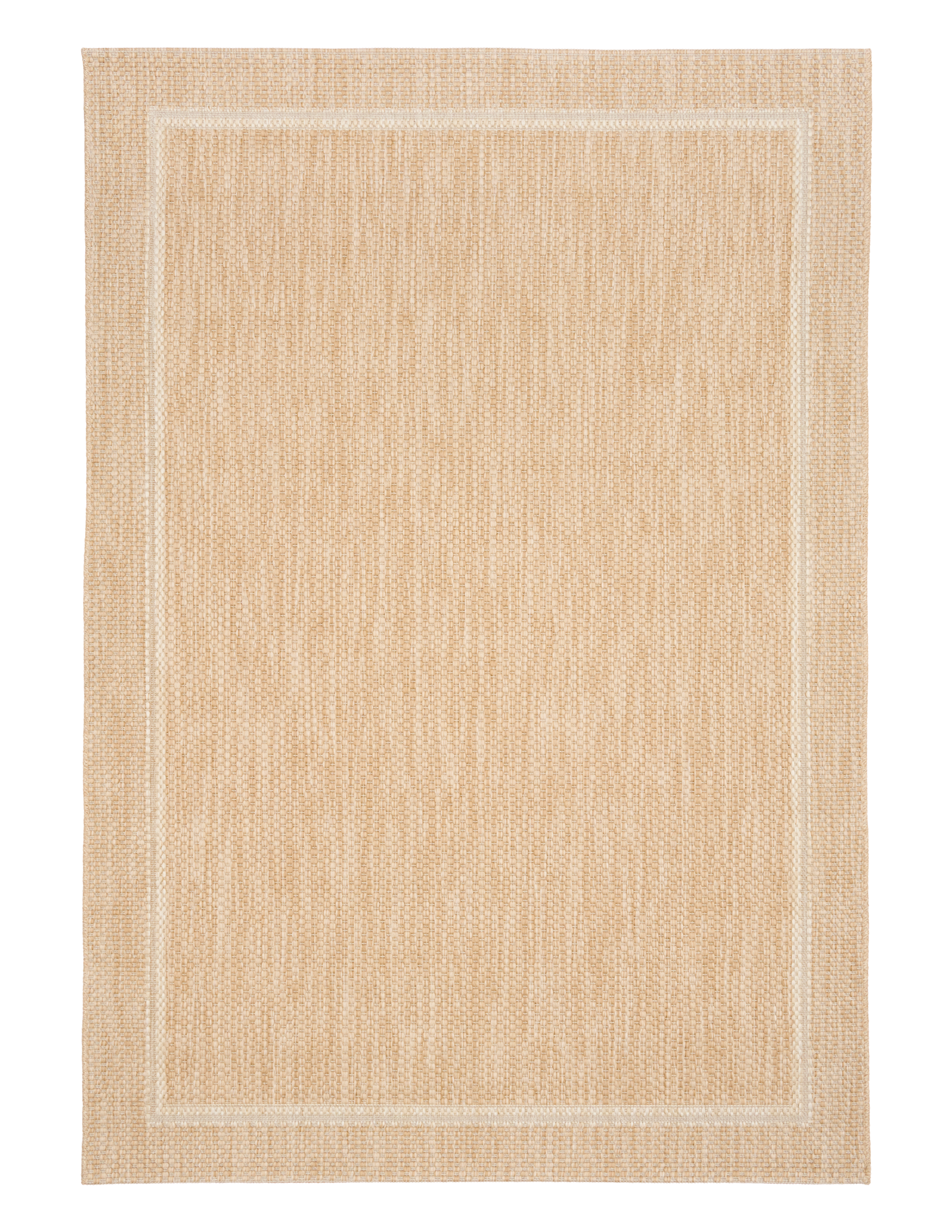Barton Beige 41505 indoor/outdoor rug featuring soft beige tones and a subtle textured pattern, power-loomed from UV-stabilised polypropylene for lasting durability. Colour Beige. 3 sizes. Top.