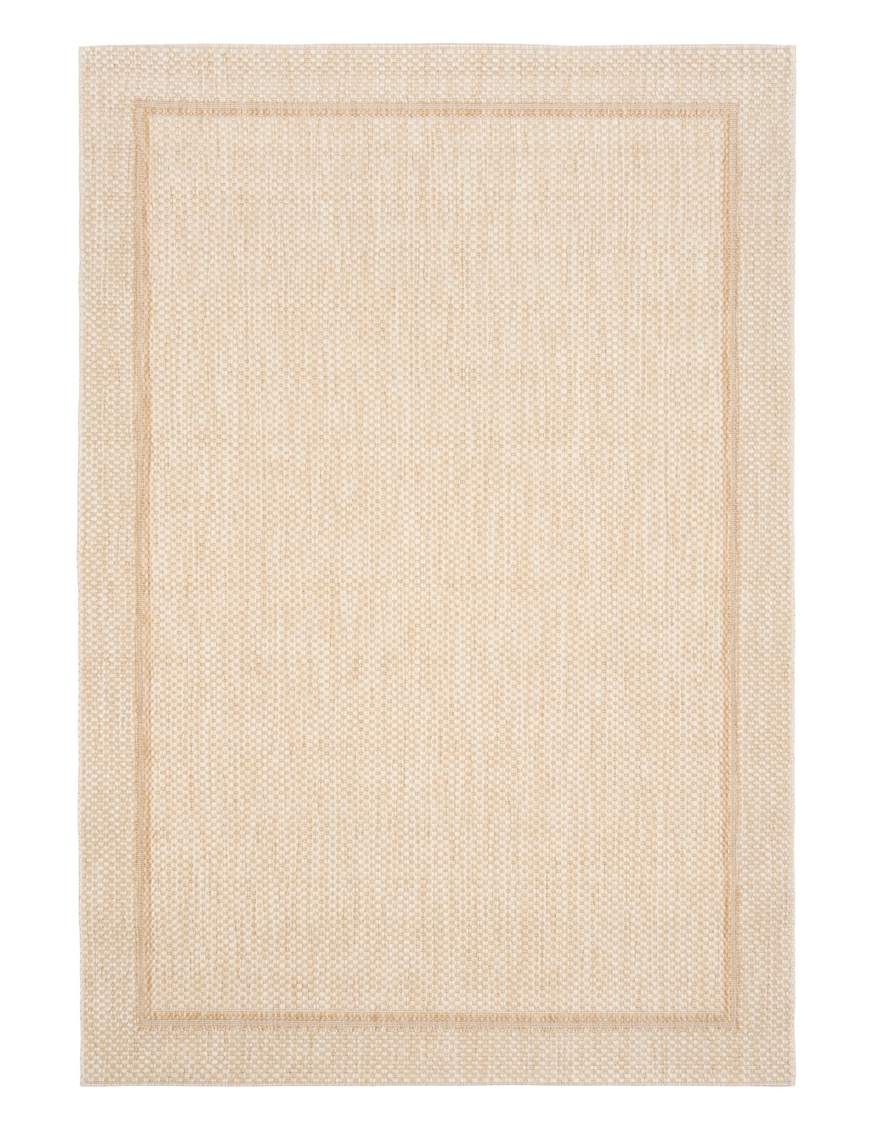 Barton Border Cream indoor/outdoor rug featuring soft cream tones and a subtle textured pattern, power-loomed from UV-stabilised polypropylene for lasting durability. Colour Cream. 3 sizes. Top.