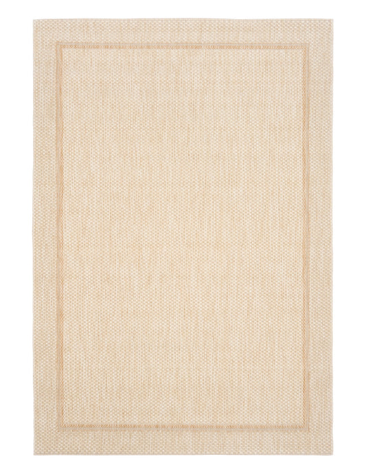 Barton Border Cream indoor/outdoor rug featuring soft cream tones and a subtle textured pattern, power-loomed from UV-stabilised polypropylene for lasting durability. Colour Cream. 3 sizes. Top.