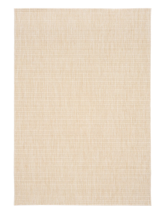 Barton Linear Cream indoor/outdoor rug featuring soft cream tones and a subtle textured pattern, power-loomed from UV-stabilised polypropylene for lasting durability. Colour Cream. 3 sizes. Top.