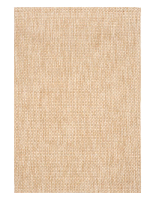 Barton Twill Beige indoor/outdoor rug featuring soft beige tones and a subtle textured pattern, power-loomed from UV-stabilised polypropylene for lasting durability. Colour beige. 3 sizes. Top.