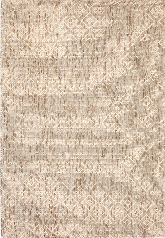 Bellevue Natural is a textured hand woven  wool and viscose rug.  Featuring a tribal diamond aztec design. Colours Beige/Cream with White Patterns. Size 300 X 400. Full.