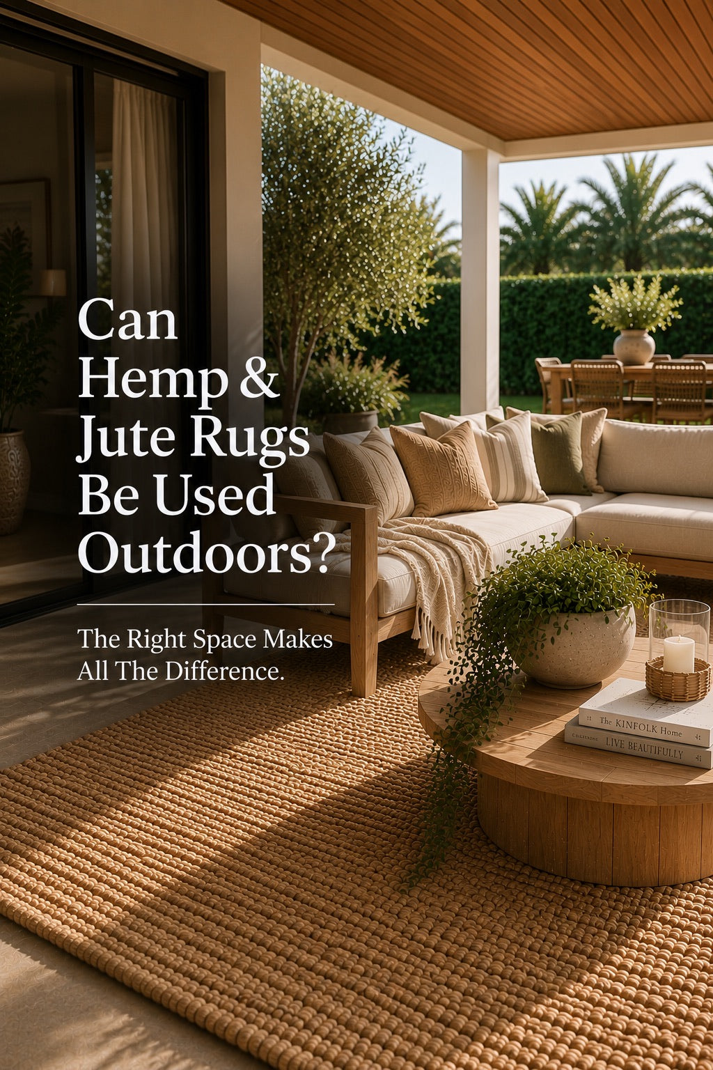 A hand woven Hemp Rug styled in a modern Perth home outdoor alfresco area.