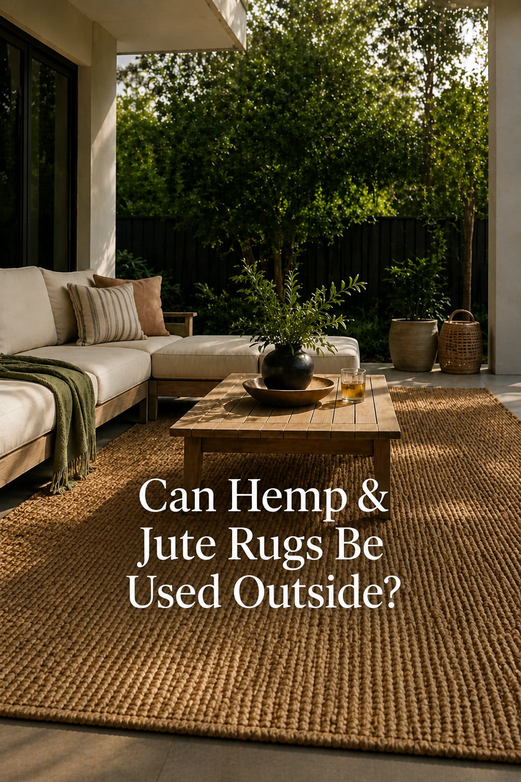 A hemp rug styled in a Perth outdoor alfresco setting.
