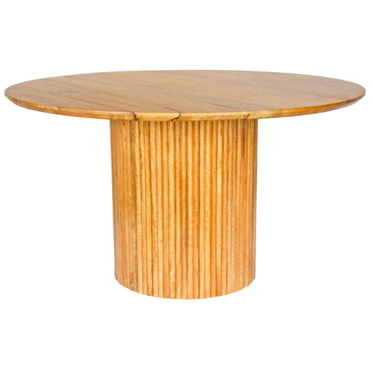 The Charles 1500 Dining Table is a contemporary round dining table. Featuring a sustainable Fruitwood top and slated column fruitwood base. Colour natural. Measures 1500 diameter X 760 height. Front Plain.