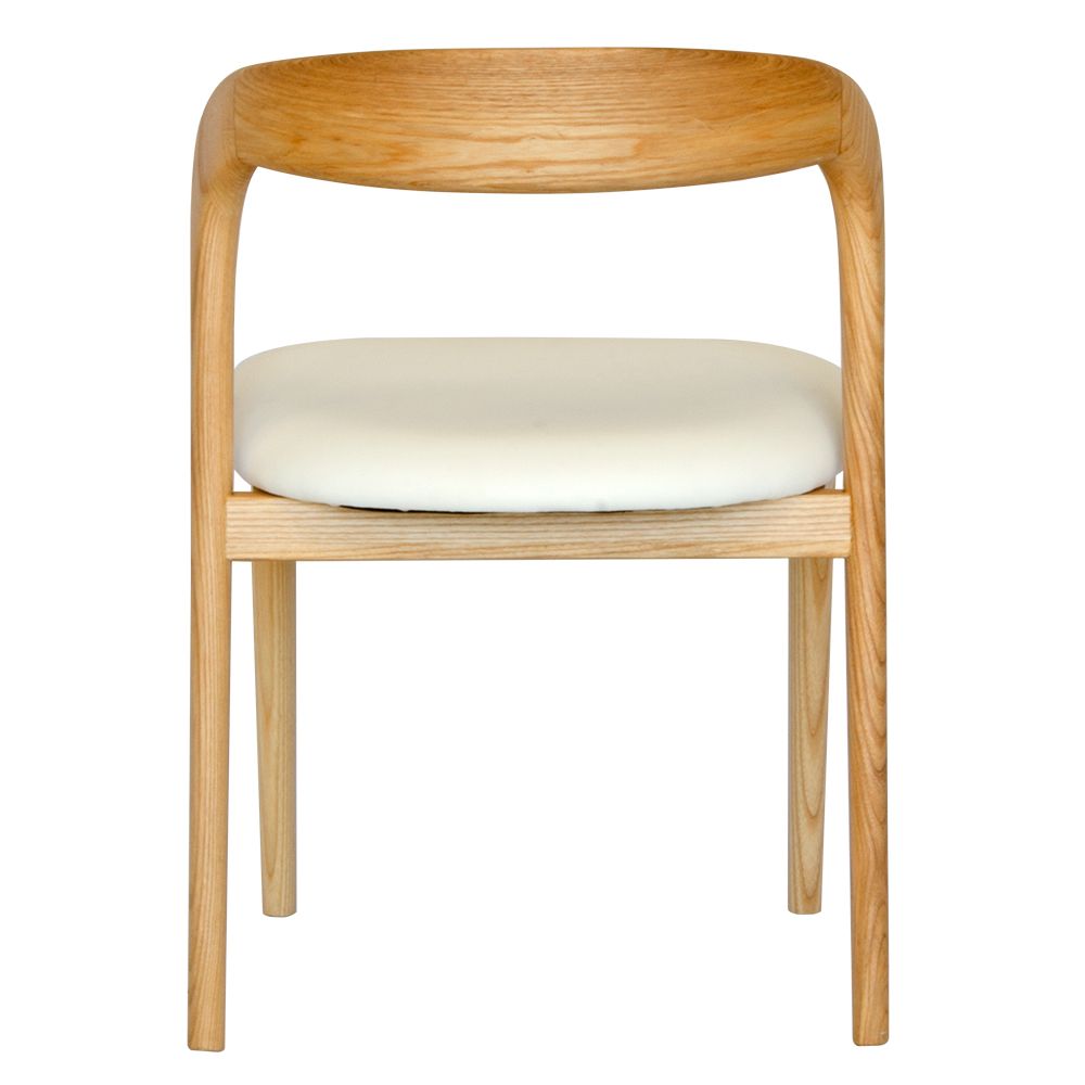 The Cheyenne Natural and White dining chair features a modern style and design. Crafted with a solid ash frame and a smooth padded tan polyurethane seat. Colour Natural Frame with White seat. Measures 500 wide X 520 depth X 460 Seat height. Back height 750. Back.