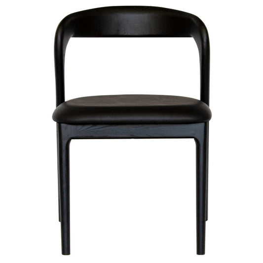The Cheyenne Black dining chair features a modern style and design. Crafted with a solid ash frame and a smooth padded grey polyurethane seat. Colour Black Frame with black seat. Measures 500 wide X 520 depth X 460 Seat height. Back height 750. Front Plain.