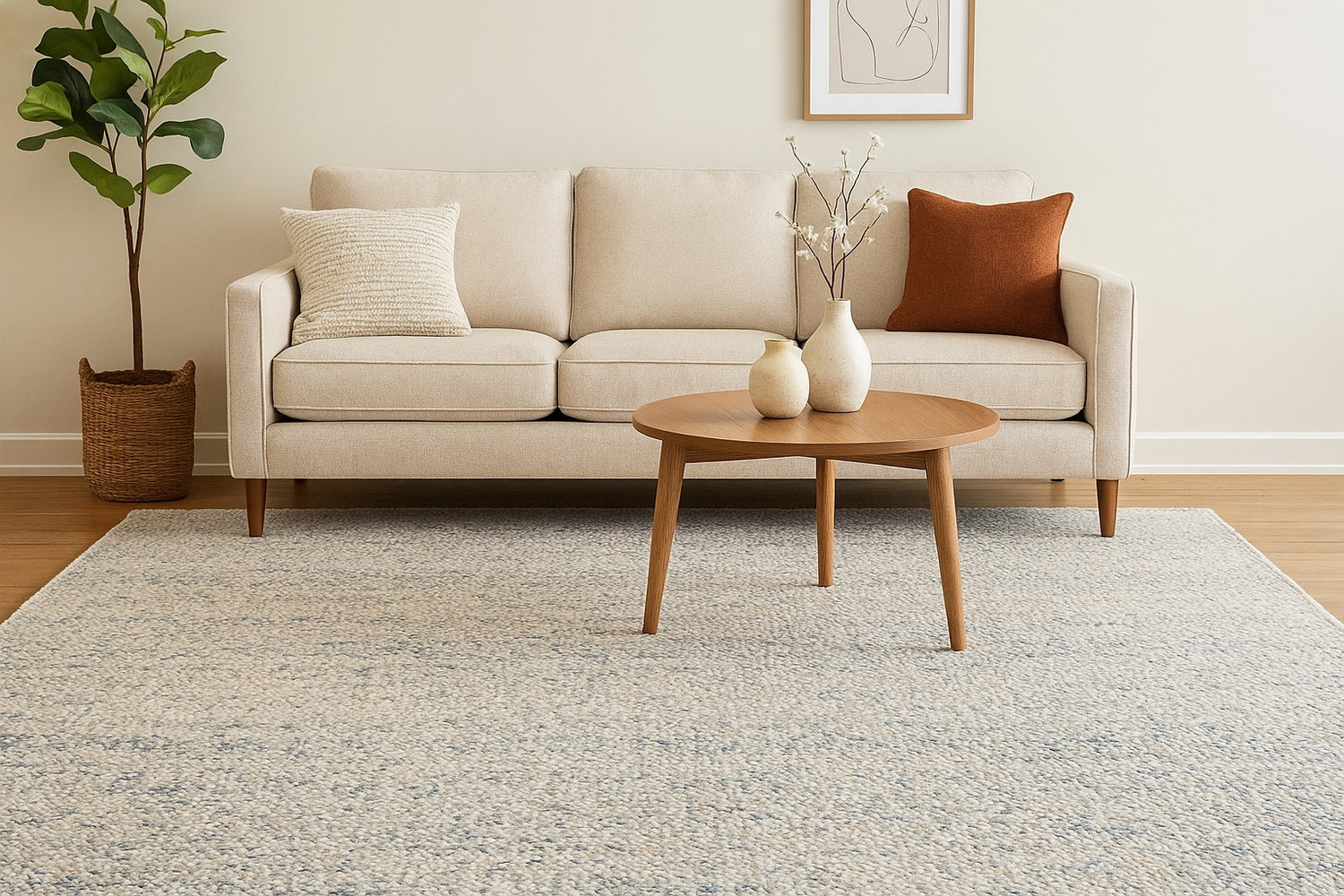 Wool rug styled in a modern Perth home living room setting.