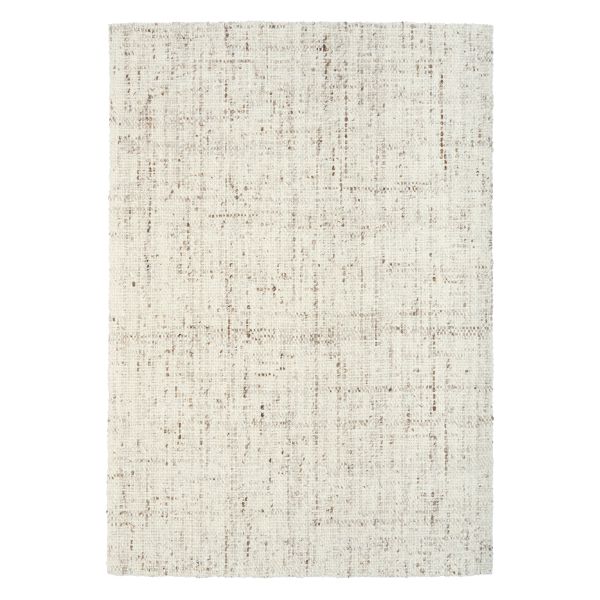 Cleo Beige hand-woven wool flatweave rug in an oatmeal neutral, with a flecked, cross-woven texture and flat woven border. 3 Sizes. Top view.