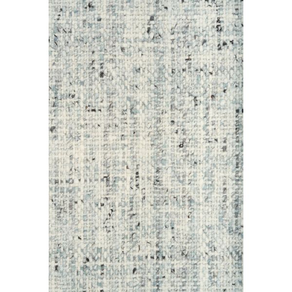 Cleo Blue hand-woven wool flatweave rug in a soft blue-grey tone, with a flecked, cross-woven texture and flat woven border. 3 Sizes. Close view.