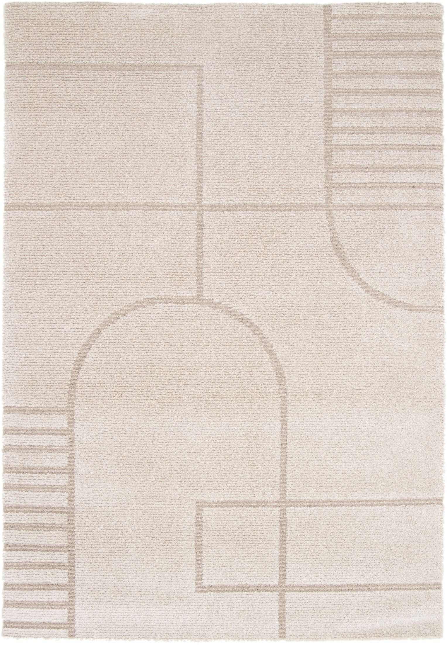 Cocoon - Beige, a modern rug design crafted with a unique blend of Heat Set Polypropylene and Polyester shrink yarn. Top Plain.
