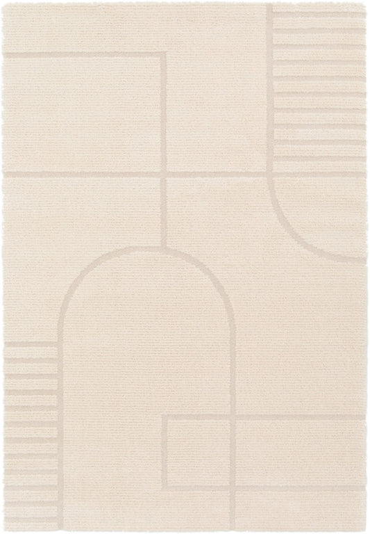 Cocoon - Cream, a modern rug design crafted with a unique blend of Heat Set Polypropylene and Polyester shrink yarn. Top Plain.