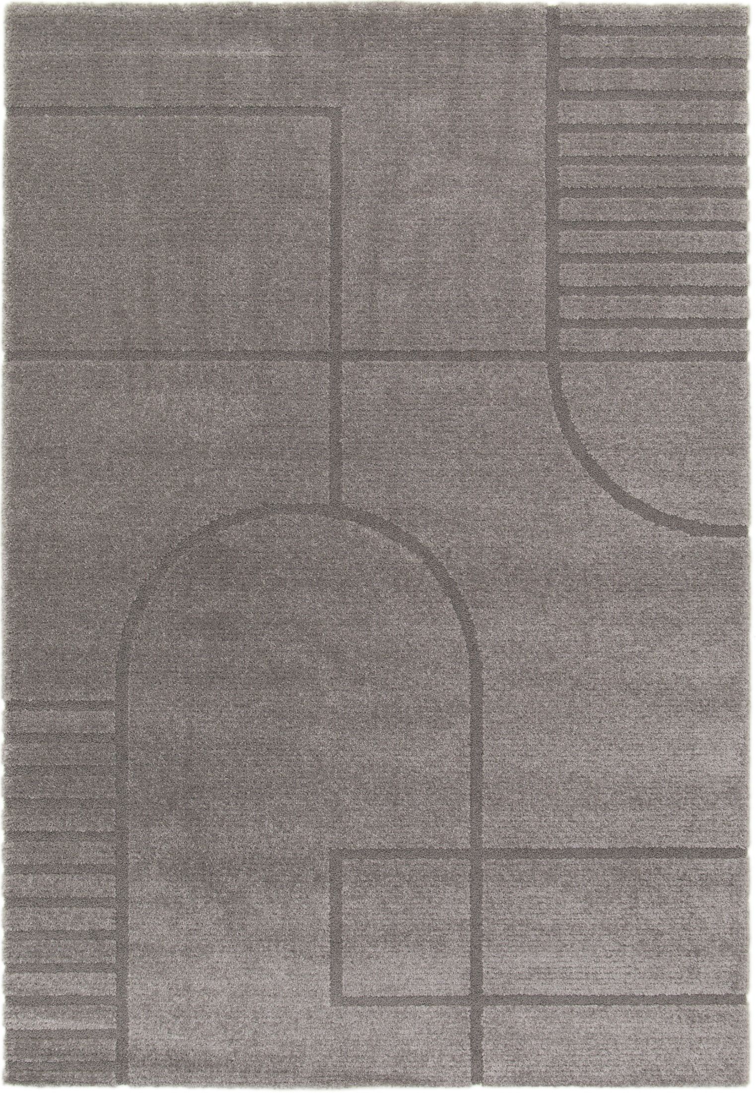 Cocoon - Grey, a modern rug design crafted with a unique blend of Heat Set Polypropylene and Polyester shrink yarn. Top Plain.