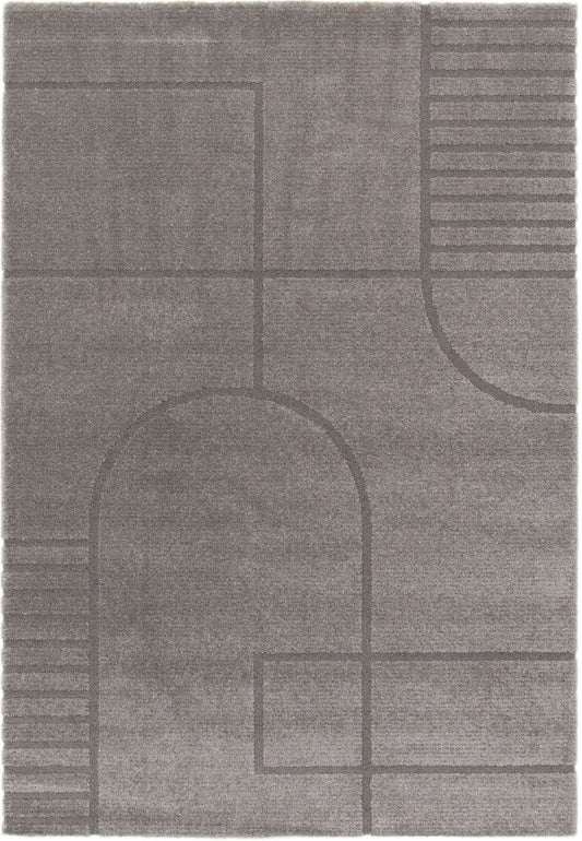 Cocoon - Grey, a modern rug design crafted with a unique blend of Heat Set Polypropylene and Polyester shrink yarn. Top Plain.
