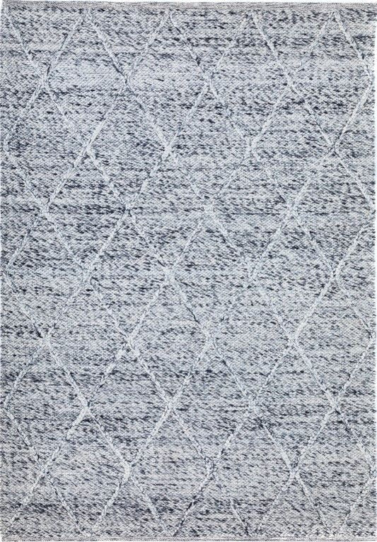 Colombo Grey is a textured hand woven rug. Made from 80% wool and 20% polyester, it features a braided diamond pattern for an extra textured feel.  Colour Bluish Grey and White.  Sizes 155 X 225, 200 X 290, 240 X 320 and 300 X 400. Full.