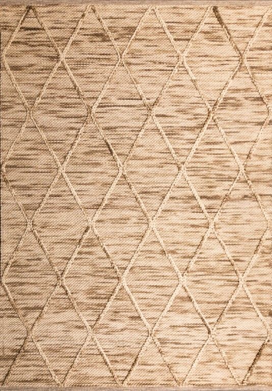 Colombo Natural is a textured hand woven rug. Made from 80% wool and 20% polyester, it features a braided diamond pattern for an extra textured feel.  Colour Creamy Beige with Brown accents.  Sizes 155 X 225, 200 X 290, 240 X 320 and 300 X 400. Full.