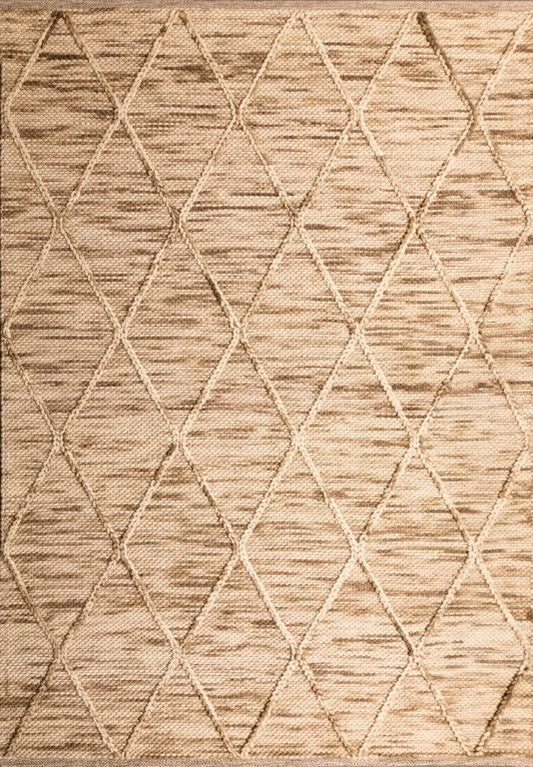Colombo Natural is a textured hand woven rug. Made from 80% wool and 20% polyester, it features a braided diamond pattern for an extra textured feel.  Colour Creamy Beige with Brown accents.  Sizes 155 X 225, 200 X 290, 240 X 320 and 300 X 400. Full.