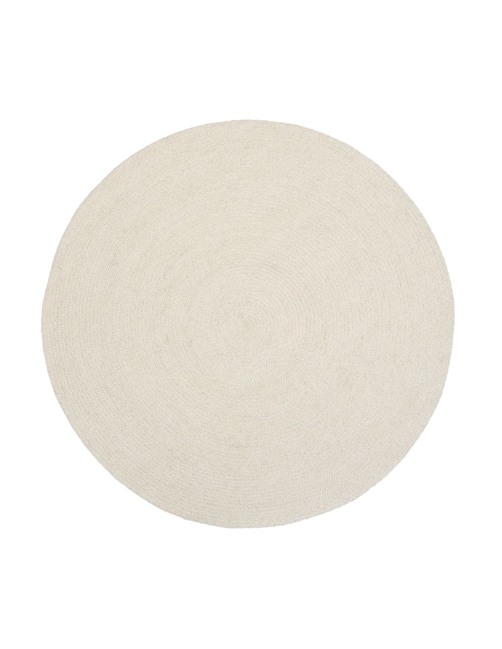 Cora Round Ivory Rug hand woven from 70% New Zealand wool and 30% viscose in a braided weave. Colour Ivory. 2 sizes, 200cm round and 250cm round. Top View.