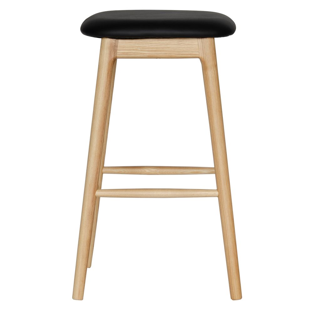 The Danube - Natural Black Barstool. A contemporary style barstool. Solid natural ash frame with black polyurethane seat. Measures  400W X 400D X 670 Seat Height. Side.