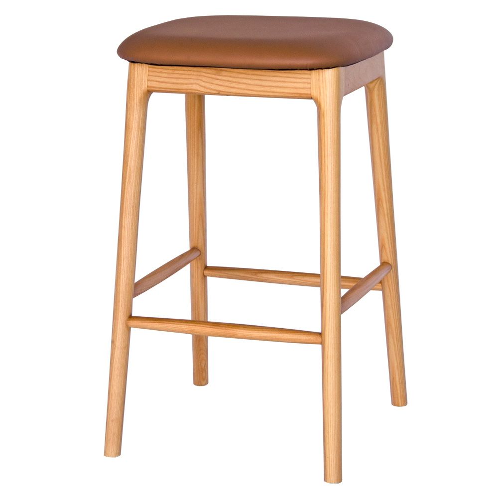 The Danube - Natural/Tan Barstool. A contemporary style barstool. Solid natural ash frame with tan polyurethane seat. Measures  400W X 400D X 670 Seat Height. Angle.