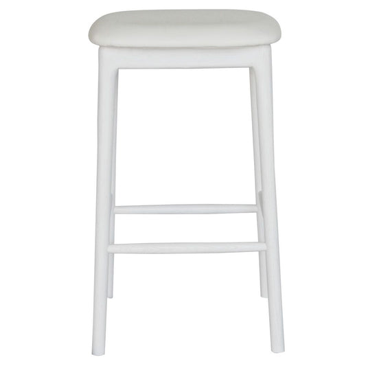 The Danube - White Barstool. A contemporary style barstool. Solid natural ash frame with tan polyurethane seat. Measures  400W X 400D X 670 Seat Height. Front.